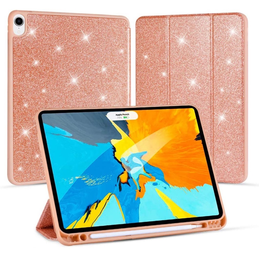 Case for iPad Air 4, 4th Generation 10.9”2020 w/pencil holder -Sparkly Rose Gold
